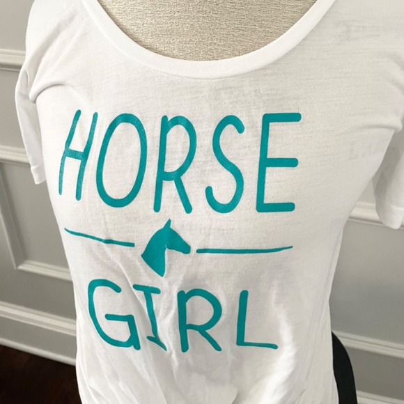 Horse Girl teal and white twist tie front soft t shirt short sleeve tee - Picture 2 of 7